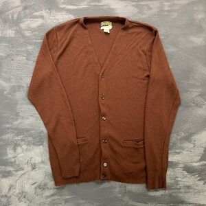 Vintage Sears Cardigan Mens XL Brown 1970s Tall Acrylic